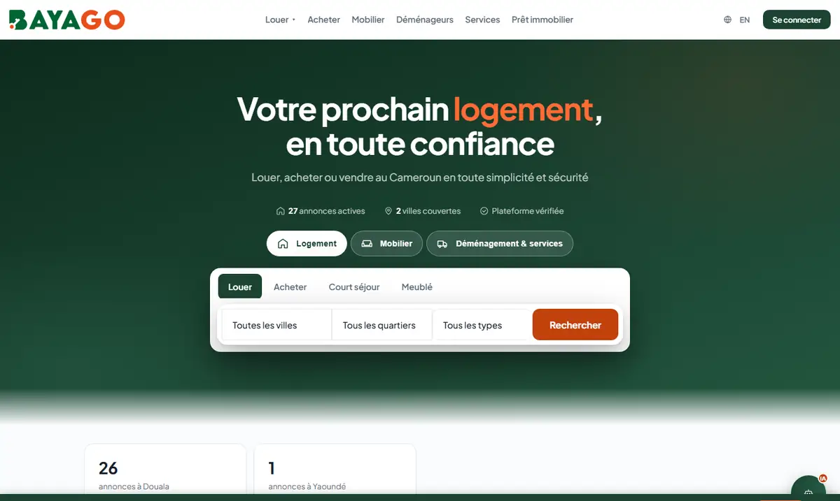 Page d'accueil de BAYAGO