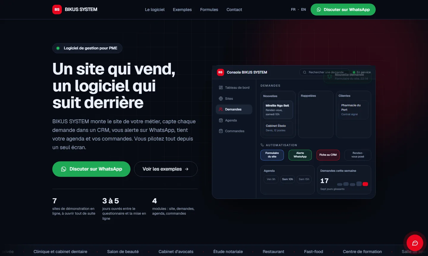 Page d'accueil de BIKUS SYSTEM