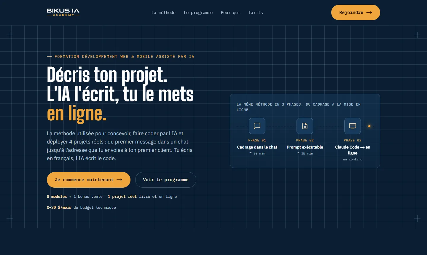 Page d'accueil de BIKUS IA Academy
